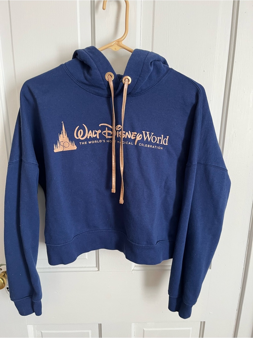 Walt Disney World Hoodie Women's Small Blue 50th Anniversary Cropped Sweatshirt